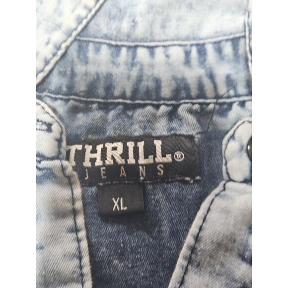 Thrill Jeans Shirt Womens Extra Large Buttoned Destroyed Distressed Denim Shirt - Picture 5 of 8